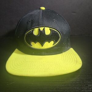 DC Comics Batman Cap One Size Black Neon‎ Yellow Embroidered Snapback Flat Brim